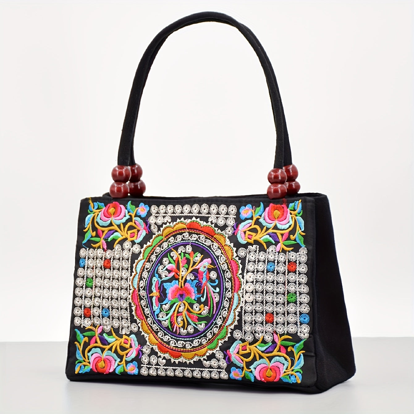 Women's Embroidered Handbag - Double Zipper, Printed Design, Stylish and Spacious