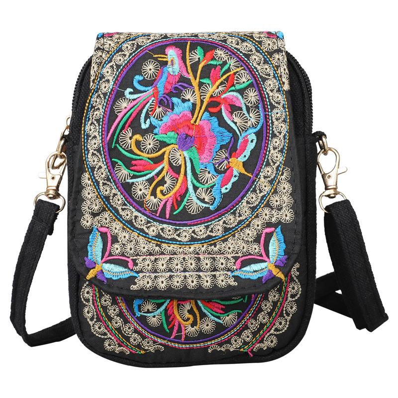 Women's Embroidered Crossbody Bag, Mini Shoulder Bag, Portable Double-Layer Wallet, Phone Pouch