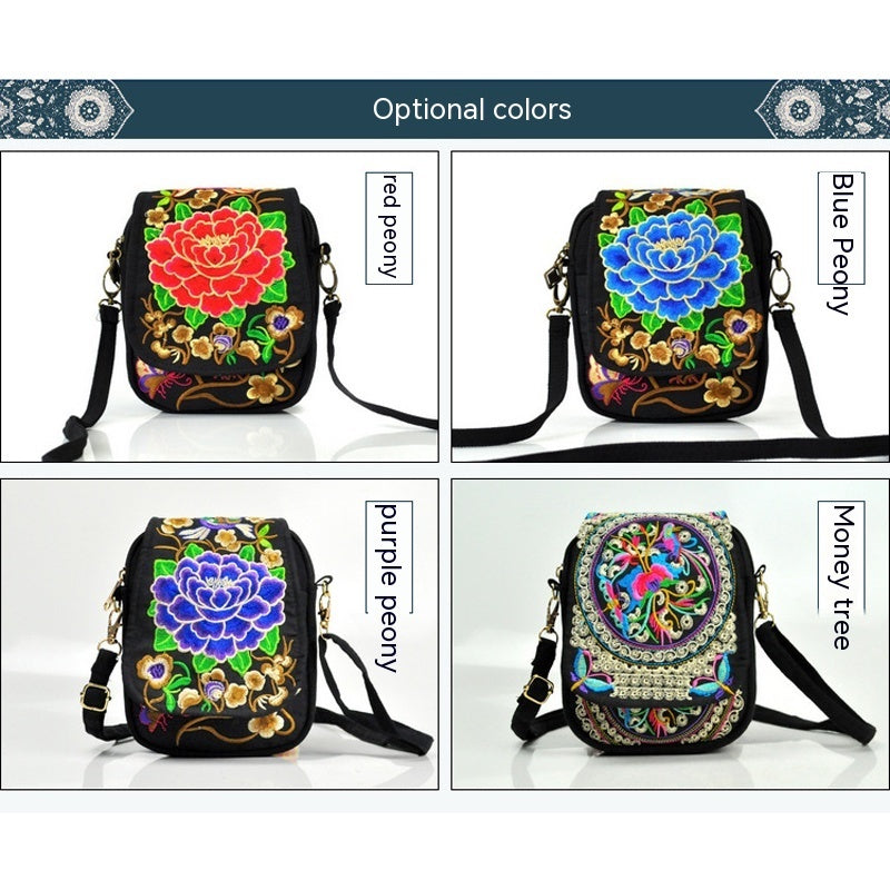Women's Embroidered Crossbody Bag, Mini Shoulder Bag, Portable Double-Layer Wallet, Phone Pouch