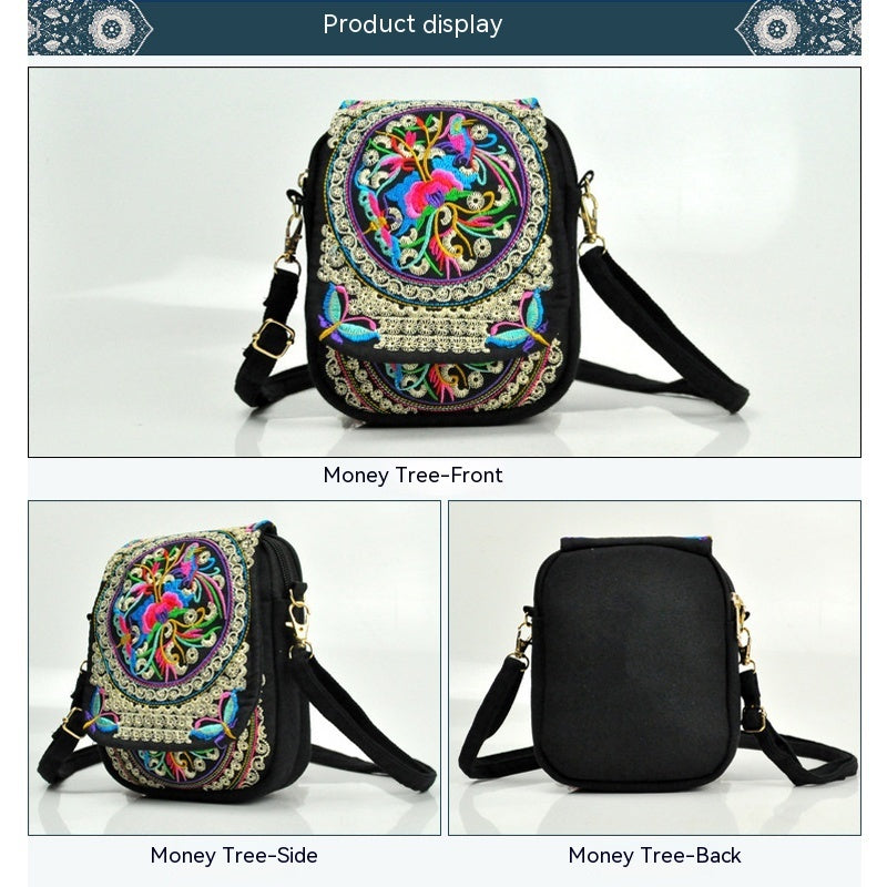 Women's Embroidered Crossbody Bag, Mini Shoulder Bag, Portable Double-Layer Wallet, Phone Pouch