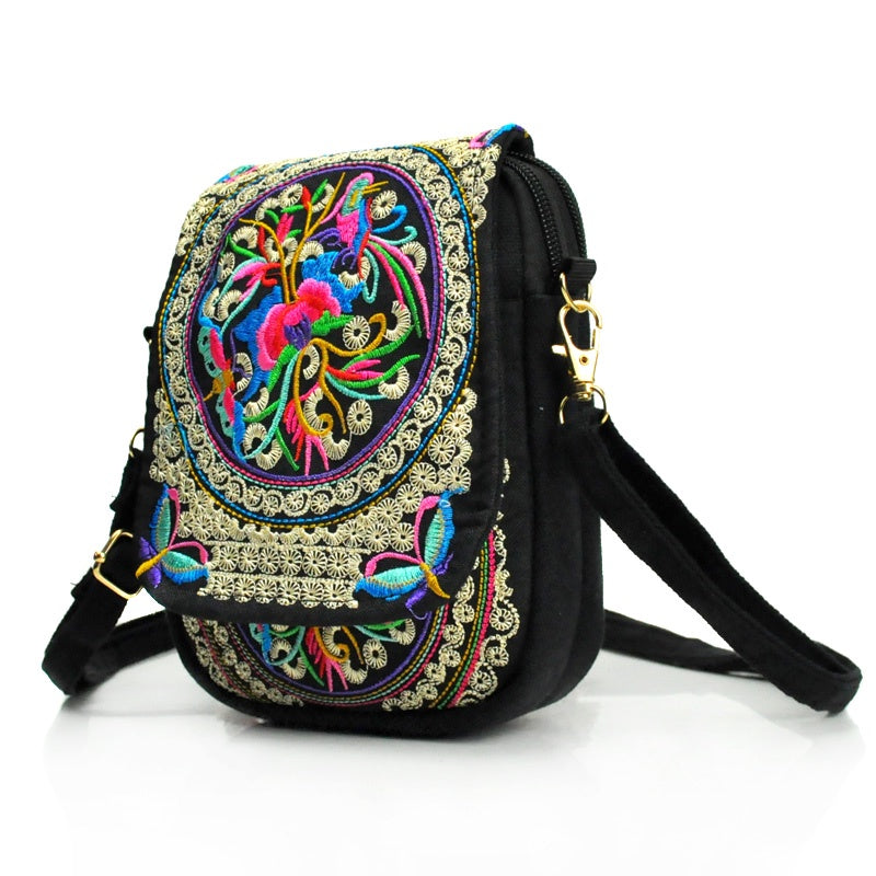 Women's Embroidered Crossbody Bag, Mini Shoulder Bag, Portable Double-Layer Wallet, Phone Pouch