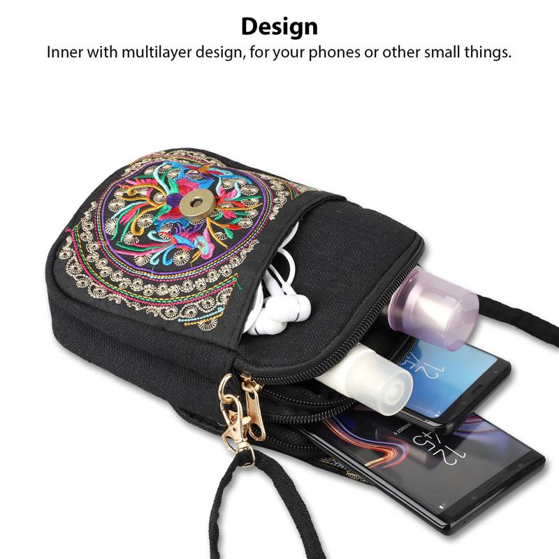 Women's Embroidered Crossbody Bag, Mini Shoulder Bag, Portable Double-Layer Wallet, Phone Pouch