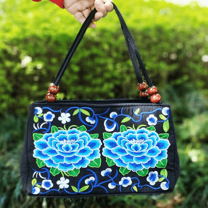 Women's Embroidered Handbag - Double Zipper, Printed Design, Stylish and Spacious