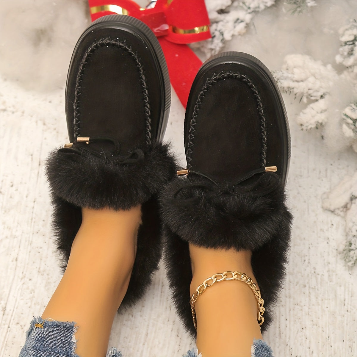 New Women Winter Ankle Boots Snow Boots Plush Warm Slip-on Ladies Shoes Flats Plus Size
