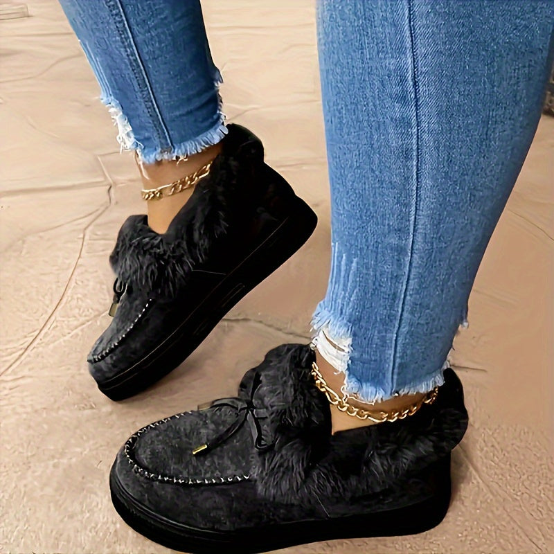 New Women Winter Ankle Boots Snow Boots Plush Warm Slip-on Ladies Shoes Flats Plus Size