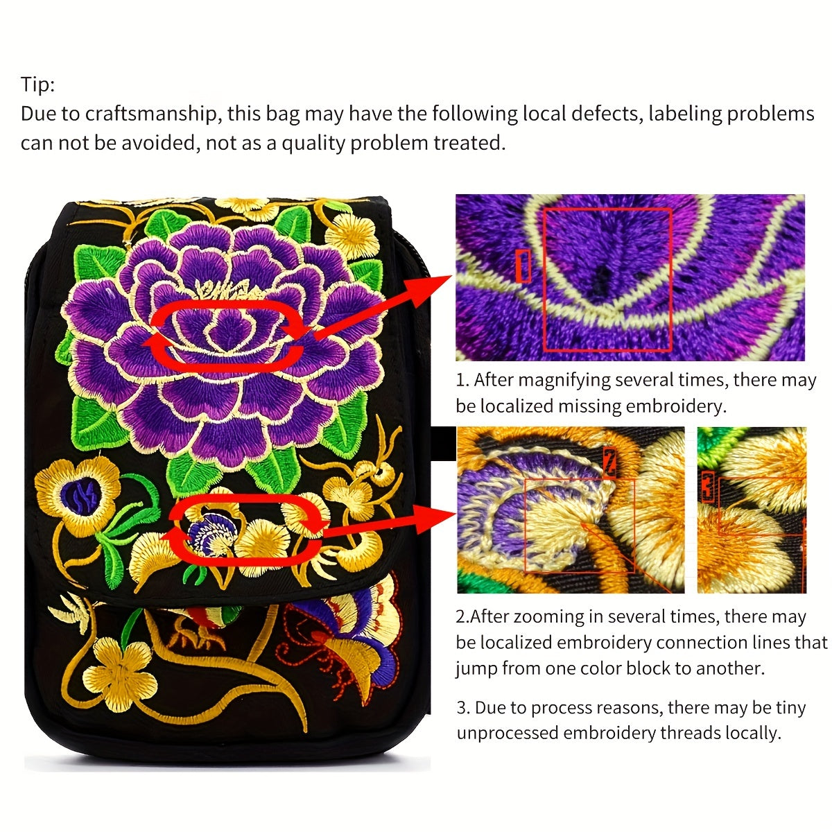 Women's Embroidered Crossbody Bag, Mini Shoulder Bag, Portable Double-Layer Wallet, Phone Pouch