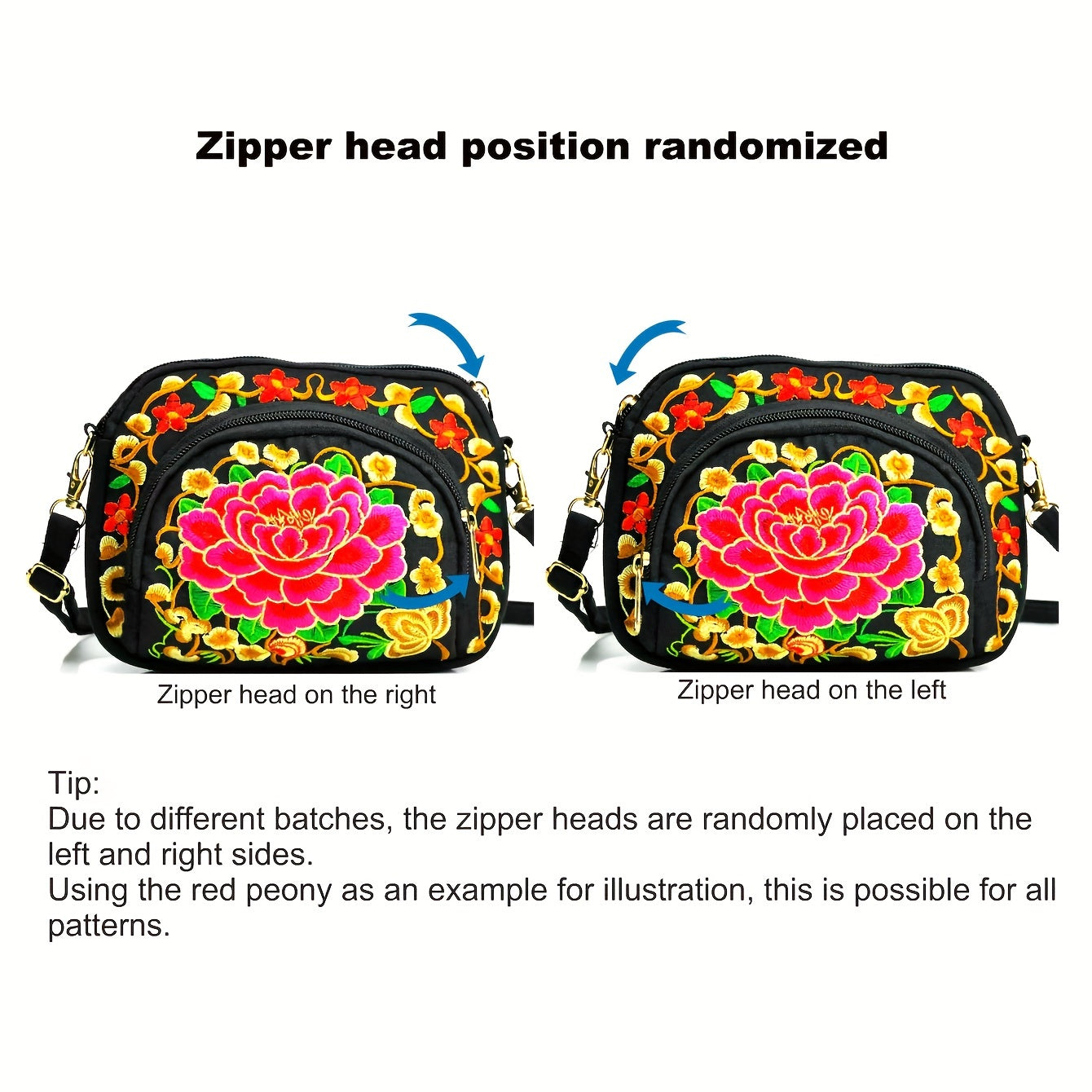 Vibrant Floral Embroidered Crossbody Bag for Women - Lightweight, Double-Sided Design with Detachable Strap, Zipper Closure, and Phone Pocket - Perfect for Casual Outings, Travel Accessory | Vibrant Pattern Bag | Coin Purse