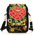 Women's Embroidered Crossbody Bag, Mini Shoulder Bag, Portable Double-Layer Wallet, Phone Pouch