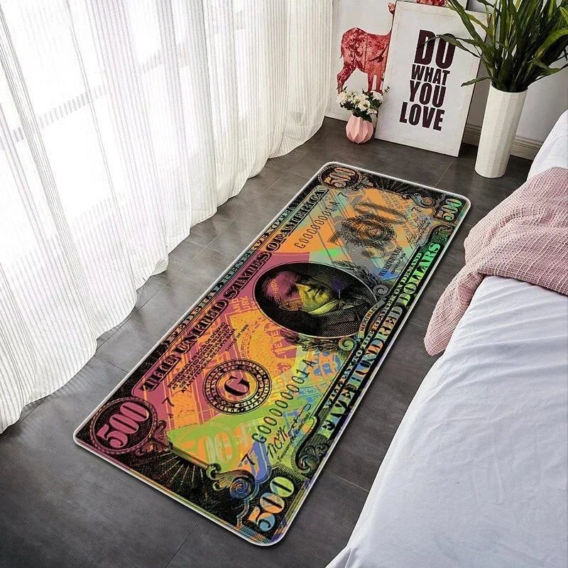 VIKAMA Creative Banknote Long Strip Floor Mat Soft And Anti-Slip Bedroom Bedside Blanket Bay Window Blanket Home Decoration