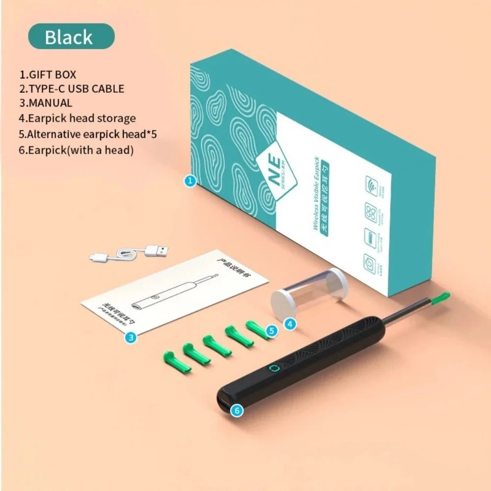 Visual Ear Wax Cleaner with Camera Ear Sticks Otoscope USB C Charging Endoscope Safe Ear Wax Removal Tools Mini Camera Earpick