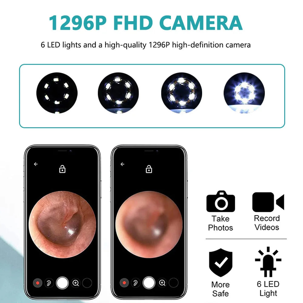 Smart Visual Ear Sticks Otoscope 1296P Ear Cleaner High Precision Ear Wax Removal Tool Mini Camera Health Care Ear Cleaner