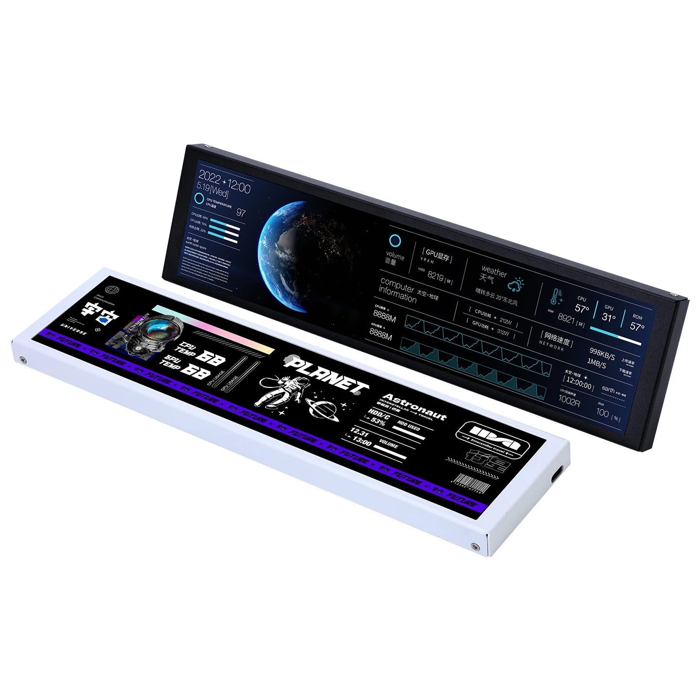 TURZX 9.2 Inch USB Secondary Screen for Computer Chassis 1920*462 IPS LCD Type-C Display CPU RAM GPU HDD FPS Weather Monitor