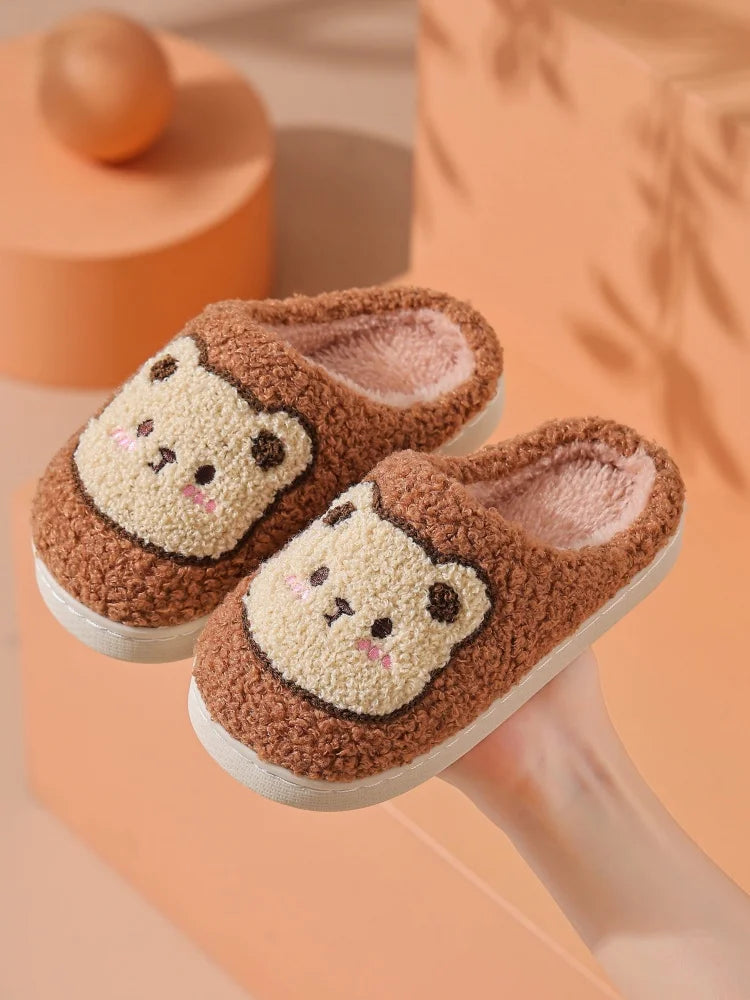 2025 New Winter Slippers for Men and Women Fashionable, Simple and Cute Bear Cotton Slippers, Innate Warm Winter Home Slippers