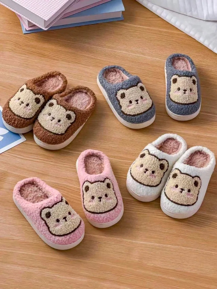 2025 New Winter Slippers for Men and Women Fashionable, Simple and Cute Bear Cotton Slippers, Innate Warm Winter Home Slippers