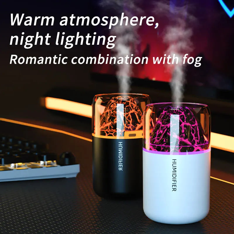 The simulated volcanic color lamp humidifier USB aromatherapy diffuser is suitable for use in cars, homes, bedrooms, as a gift,