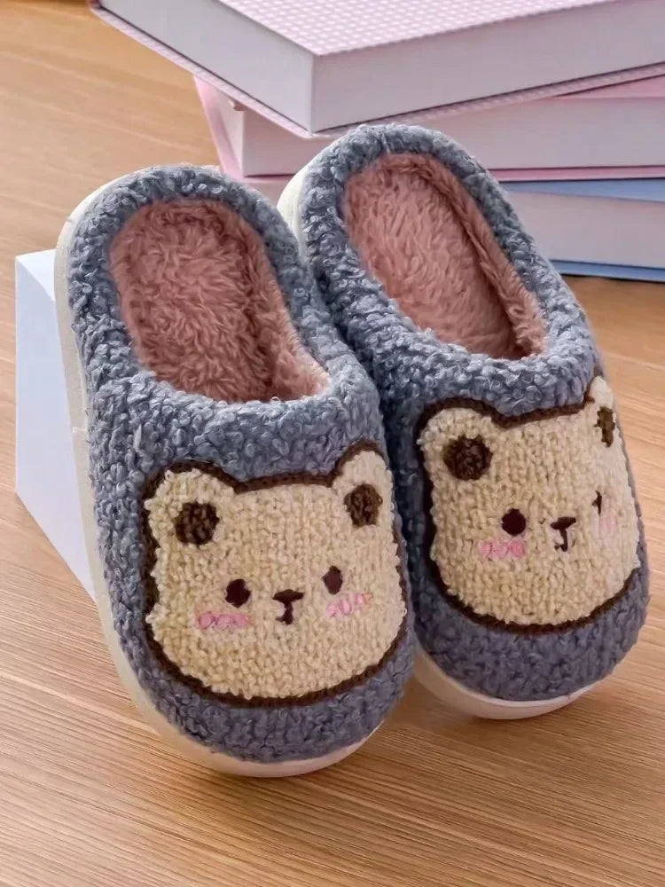 2025 New Winter Slippers for Men and Women Fashionable, Simple and Cute Bear Cotton Slippers, Innate Warm Winter Home Slippers