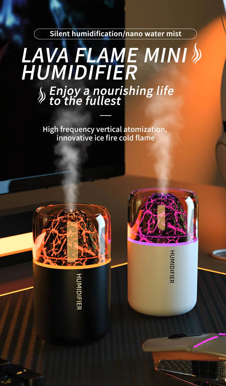 The simulated volcanic color lamp humidifier USB aromatherapy diffuser is suitable for use in cars, homes, bedrooms, as a gift,