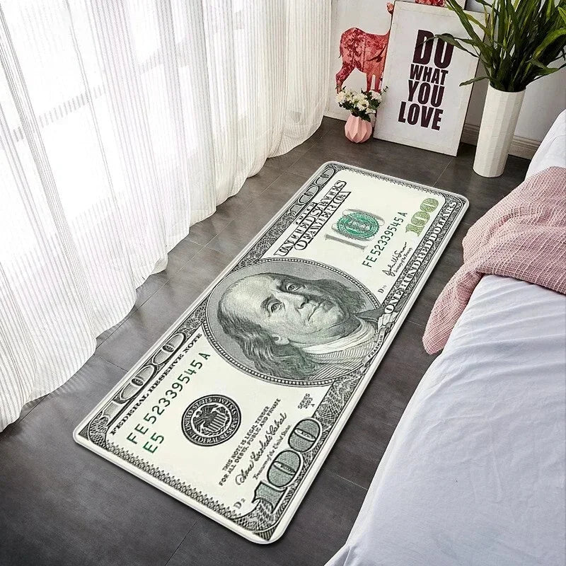 VIKAMA Creative Banknote Long Strip Floor Mat Soft And Anti-Slip Bedroom Bedside Blanket Bay Window Blanket Home Decoration