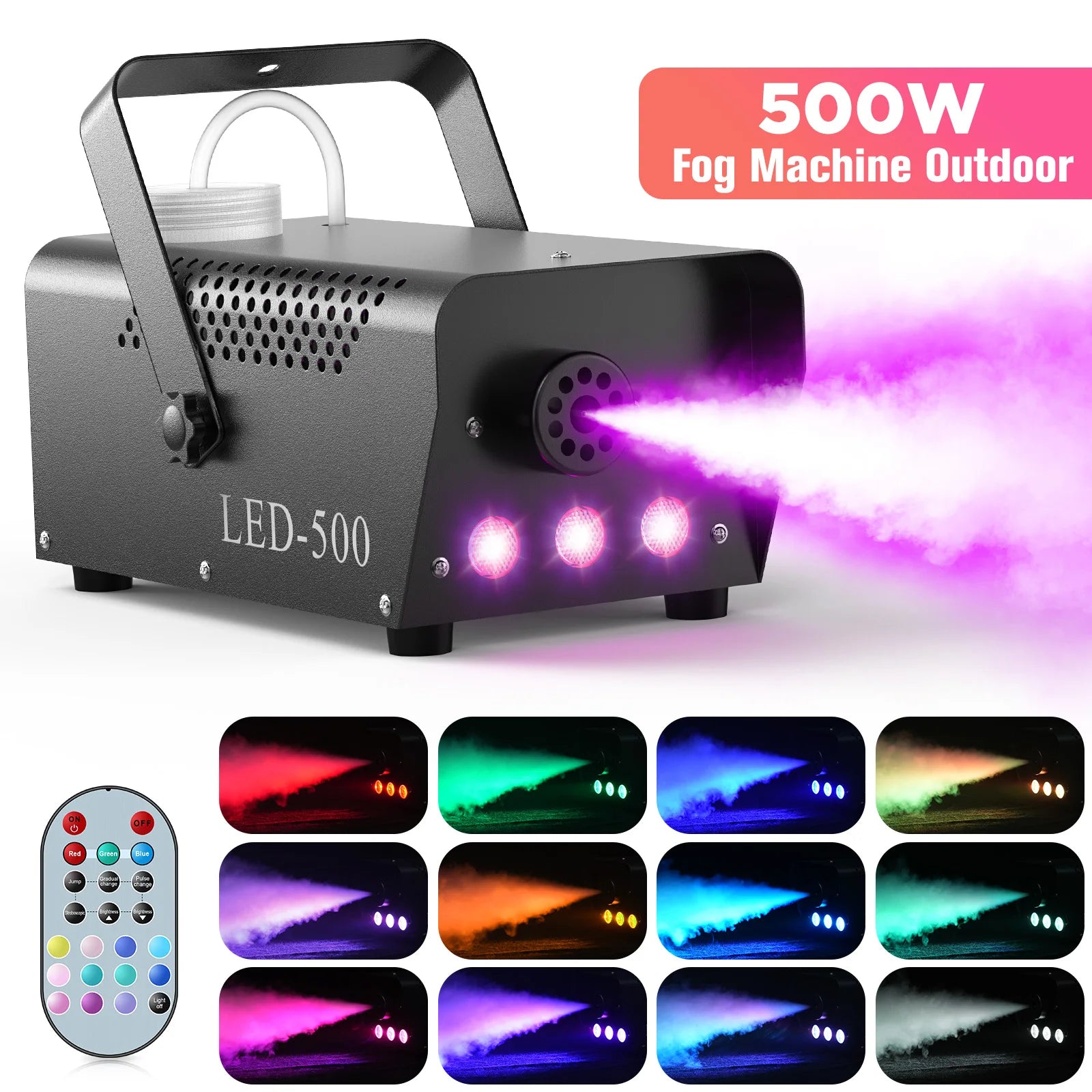 U'King 500W Smoke Machine RGB 3 LED Mixed Color Fog Machine with Remote Control Stage Smoke Ejector for DJ Halloween Christmas