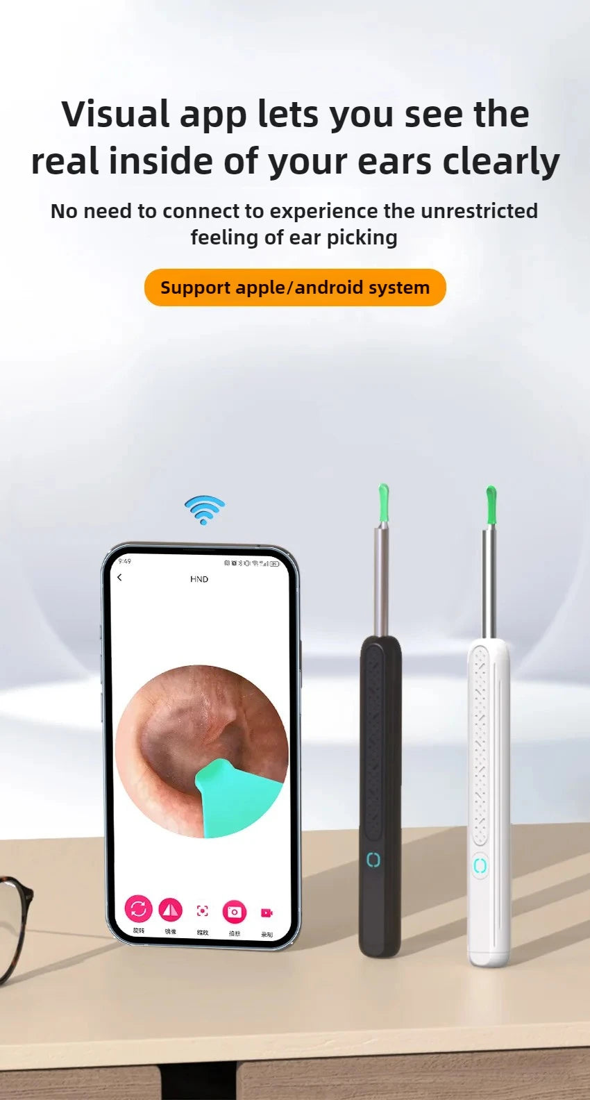 Wireless WiFi Ear Pick Otoscope Camera Borescope Luminous Ear Wax Cleaning Teeth Oral Inspection Health Care Ear Cleaner