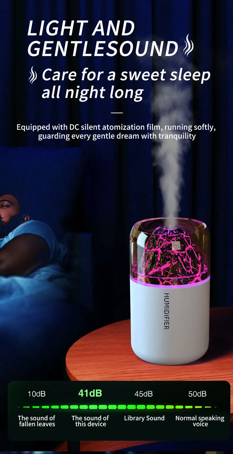 The simulated volcanic color lamp humidifier USB aromatherapy diffuser is suitable for use in cars, homes, bedrooms, as a gift,