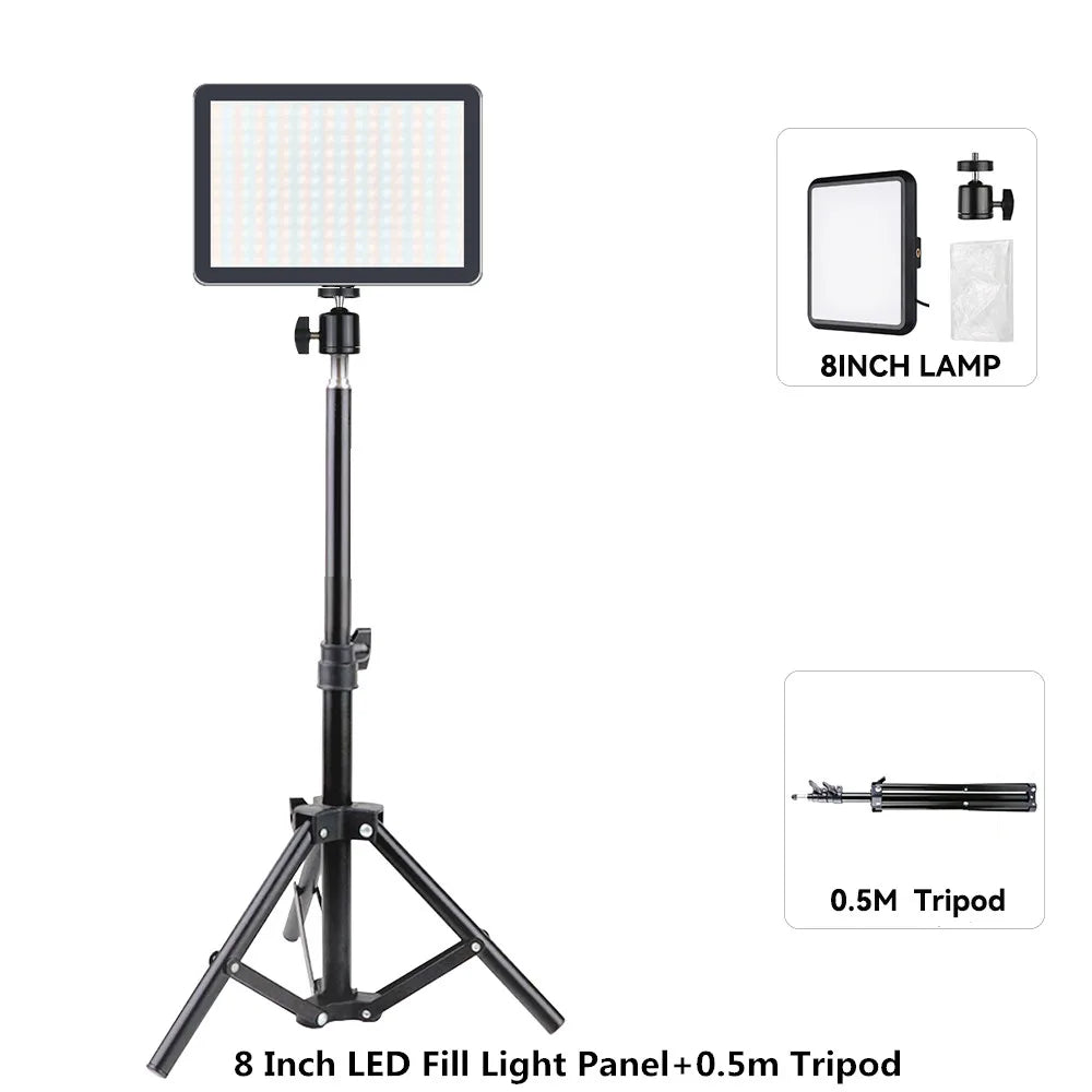 8/12 Inch LED Photography Video Panel Light Photo Studio Lighting Kit For Shoot Live Streaming Youbube With Tripod Stand