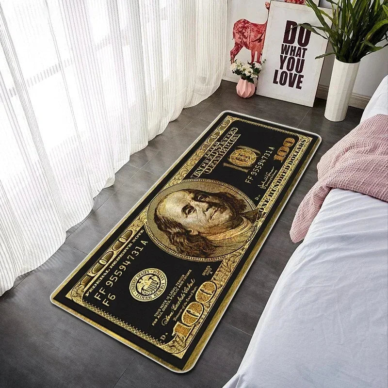 VIKAMA Creative Banknote Long Strip Floor Mat Soft And Anti-Slip Bedroom Bedside Blanket Bay Window Blanket Home Decoration