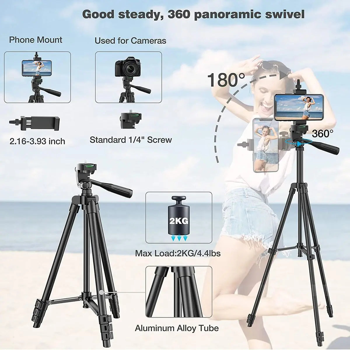 Universal Extendable Tripod Stand With Bluetooth Remote Phone Holder Lightweight Photography Live Tripods For Sports Camera DSLR