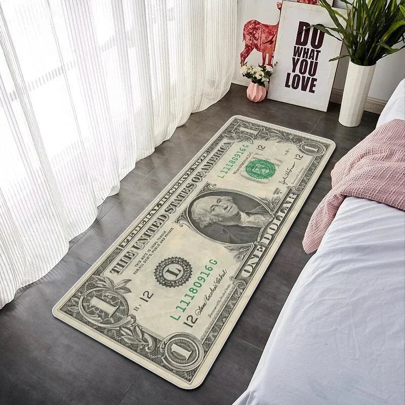VIKAMA Creative Banknote Long Strip Floor Mat Soft And Anti-Slip Bedroom Bedside Blanket Bay Window Blanket Home Decoration