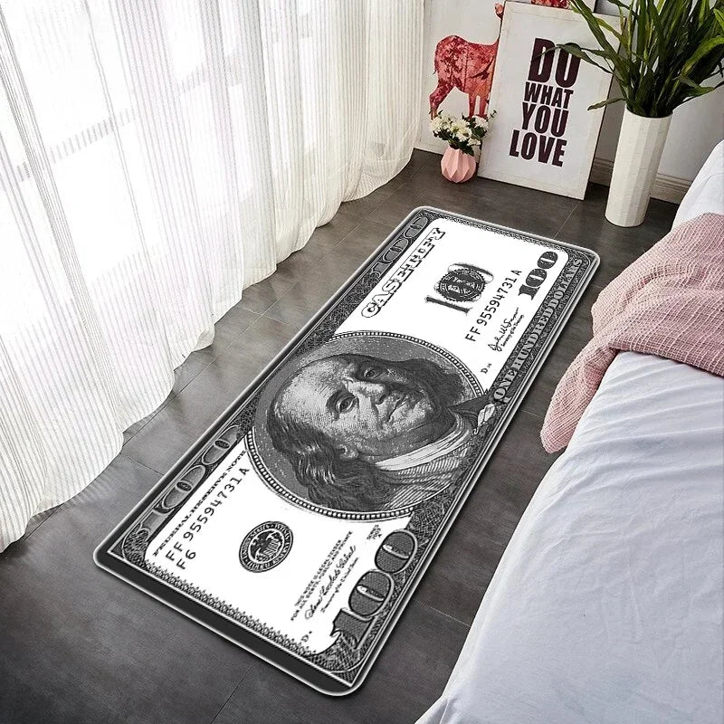 VIKAMA Creative Banknote Long Strip Floor Mat Soft And Anti-Slip Bedroom Bedside Blanket Bay Window Blanket Home Decoration