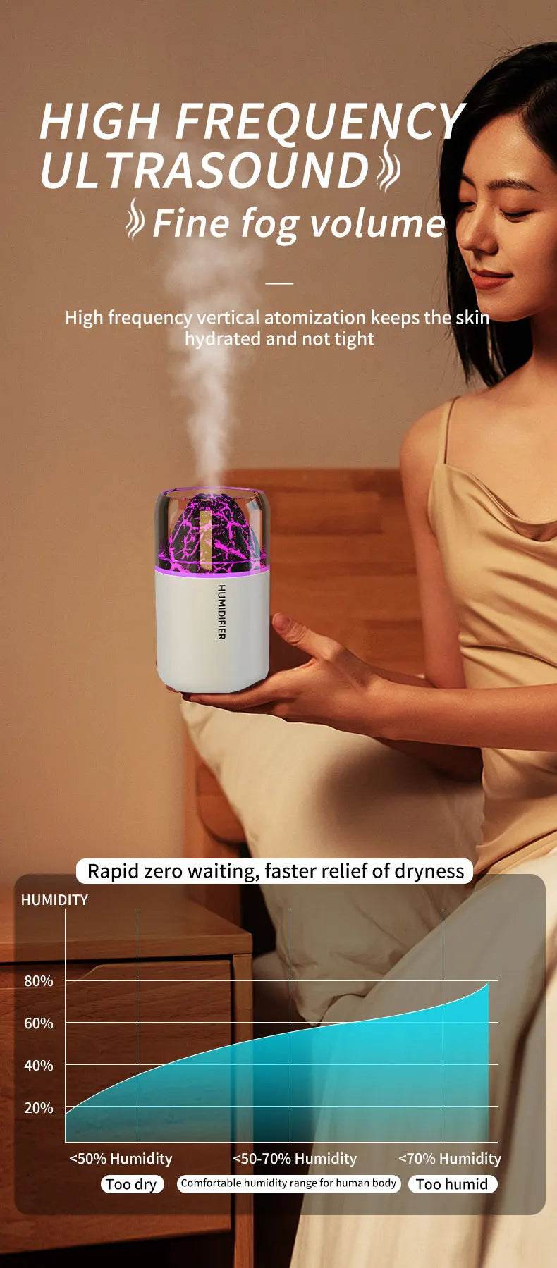 The simulated volcanic color lamp humidifier USB aromatherapy diffuser is suitable for use in cars, homes, bedrooms, as a gift,