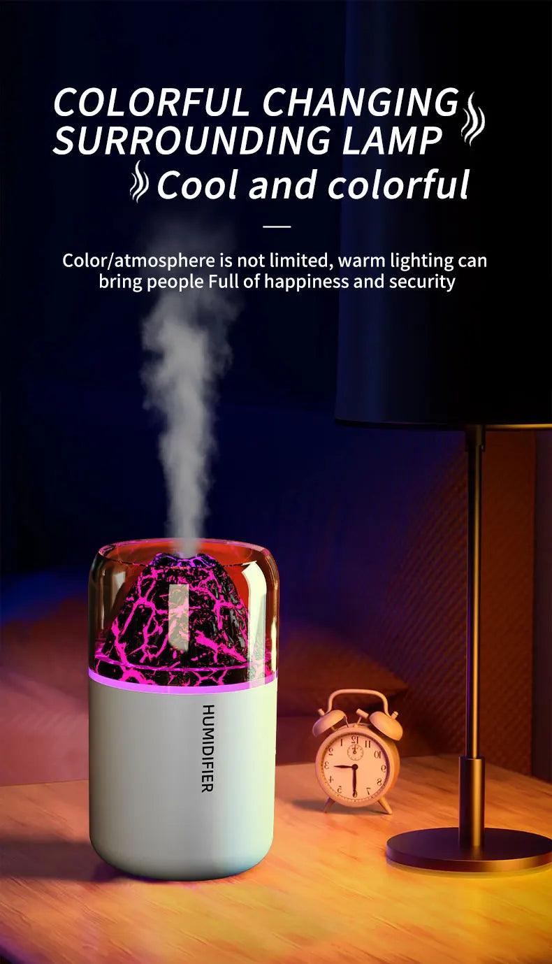 The simulated volcanic color lamp humidifier USB aromatherapy diffuser is suitable for use in cars, homes, bedrooms, as a gift,