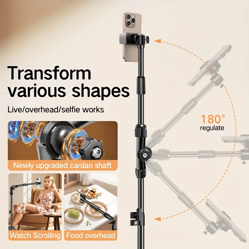 Professional 70.8" Adjustable Metal Tripod Stand - Retractable Arm for Phones, Perfect for Live Streaming, Recording & Photograp