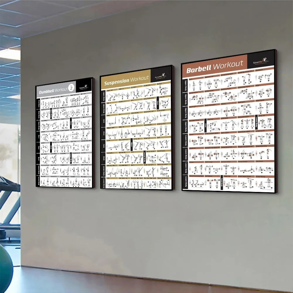 Gym Yoga Studio Workout Detailed Action Chart Pose Canvas Poster Bodybuilding Wall Art Painting Prints Home Room Decor