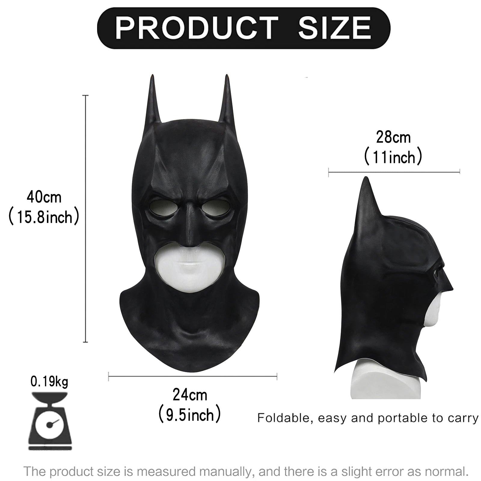 Cafele 2022 Adult Men Bat Superhero Cosplay Bruce Wayne Costume Halloween Masquerade Mask Black Latex Accessories