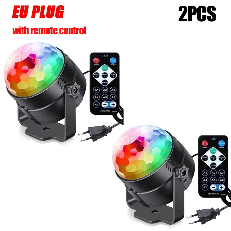 RGB LED Stage Disco Light Rotating DJ Ball Strobe Remote Sound Control Magic Dance Car Christmas Gift Party Club Laser Show Lamp