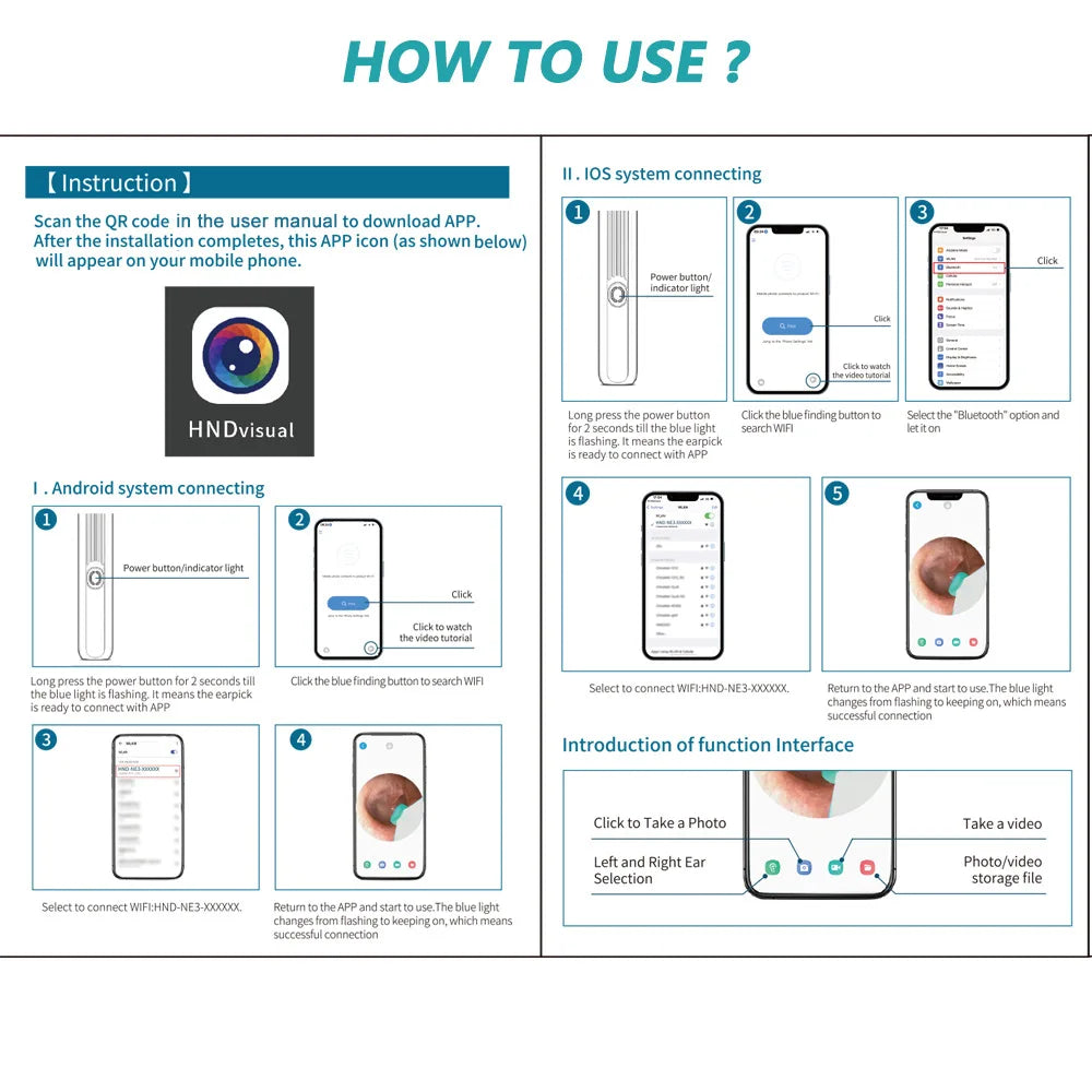 Smart Visual Ear Sticks Otoscope 1296P Ear Cleaner High Precision Ear Wax Removal Tool Mini Camera Health Care Ear Cleaner