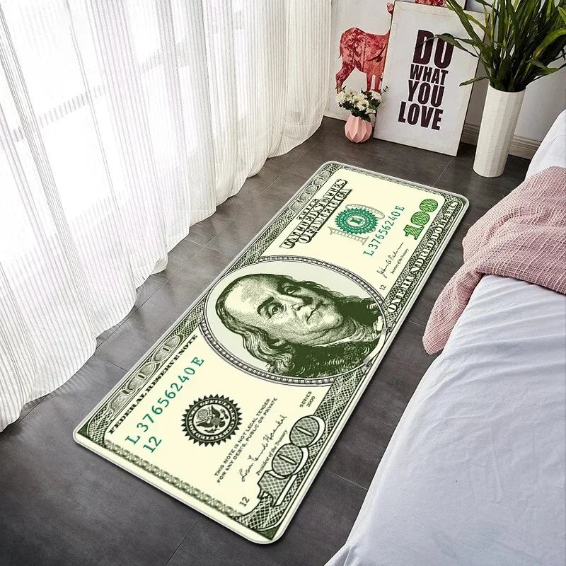 VIKAMA Creative Banknote Long Strip Floor Mat Soft And Anti-Slip Bedroom Bedside Blanket Bay Window Blanket Home Decoration