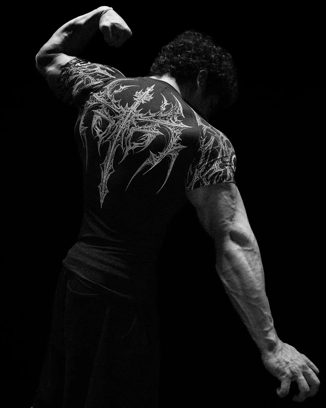 GYM T-shirt Men's Dark Gothic Print Muscle Tee  High Elasticity And Quick Drying Exercise For Bodybuilding Training 2025 Summer