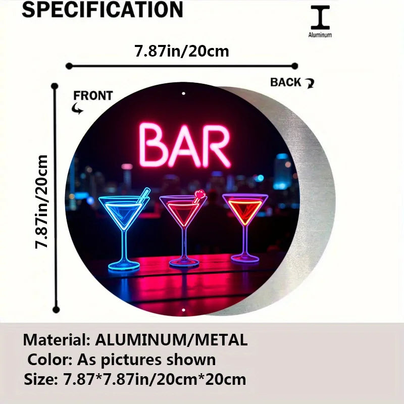 Vintage Neon Cocktail Bar Sign - Retro City Skyline Metal Art with Colorful Glow, Perfect for Home Pub & Cafe Decor