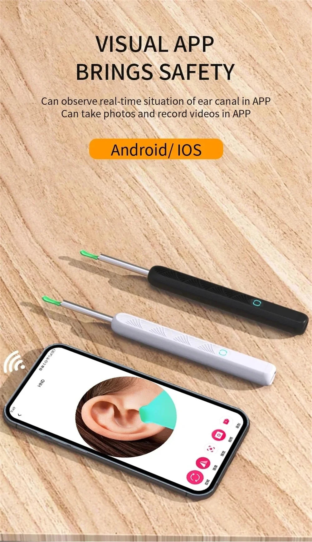 Visual Ear Wax Cleaner with Camera Ear Sticks Otoscope USB C Charging Endoscope Safe Ear Wax Removal Tools Mini Camera Earpick