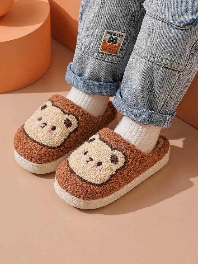2025 New Winter Slippers for Men and Women Fashionable, Simple and Cute Bear Cotton Slippers, Innate Warm Winter Home Slippers