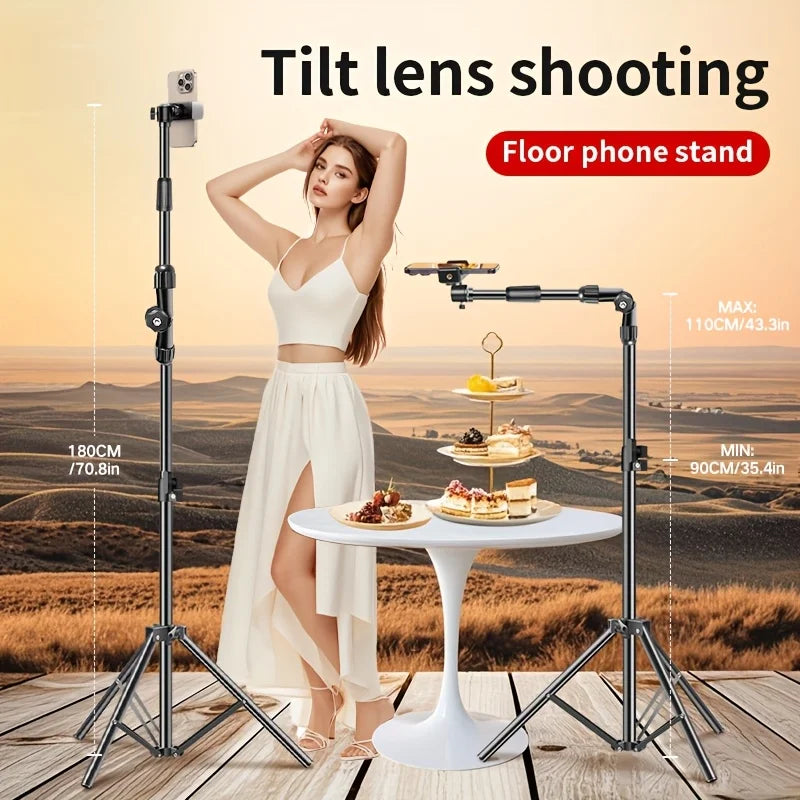 Professional 70.8" Adjustable Metal Tripod Stand - Retractable Arm for Phones, Perfect for Live Streaming, Recording & Photograp