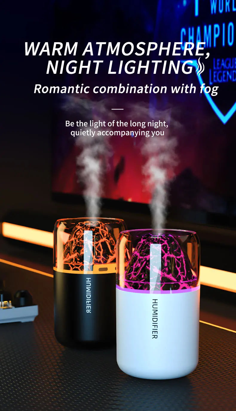 The simulated volcanic color lamp humidifier USB aromatherapy diffuser is suitable for use in cars, homes, bedrooms, as a gift,
