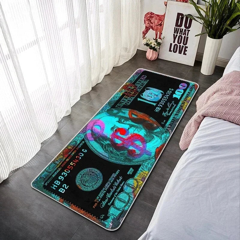 VIKAMA Creative Banknote Long Strip Floor Mat Soft And Anti-Slip Bedroom Bedside Blanket Bay Window Blanket Home Decoration