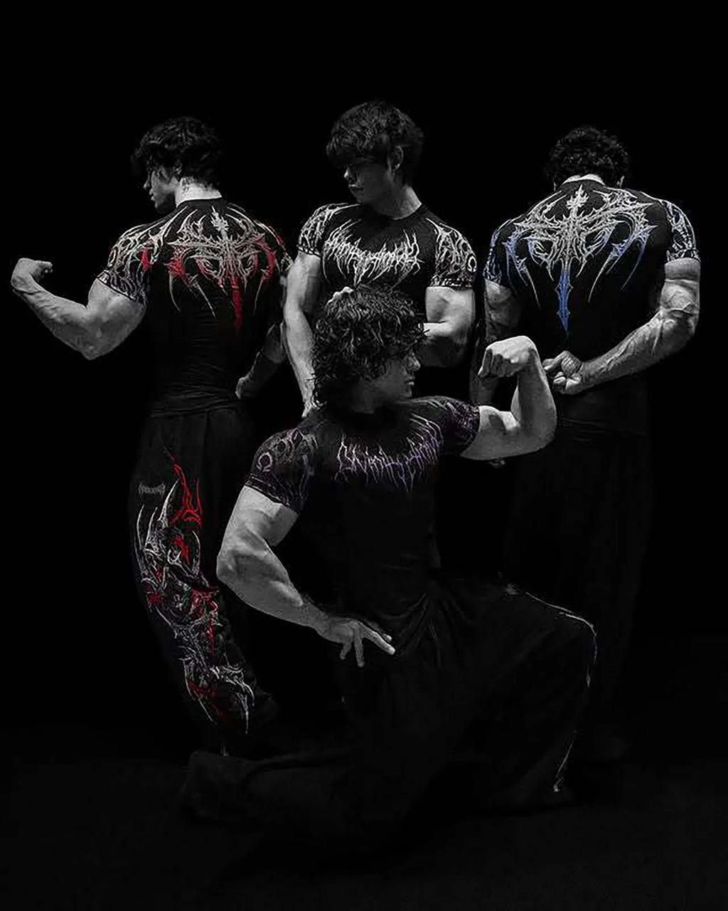 GYM T-shirt Men's Dark Gothic Print Muscle Tee  High Elasticity And Quick Drying Exercise For Bodybuilding Training 2025 Summer