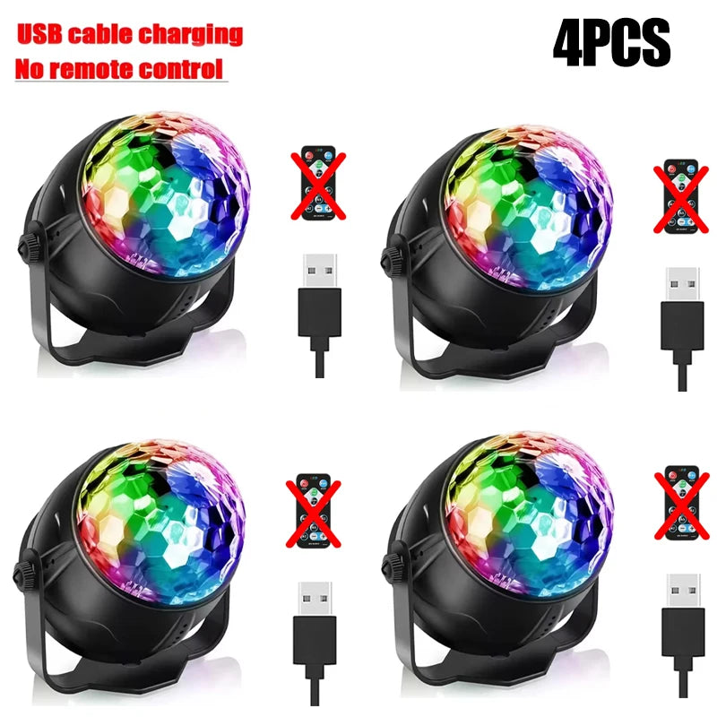 RGB LED Stage Disco Light Rotating DJ Ball Strobe Remote Sound Control Magic Dance Car Christmas Gift Party Club Laser Show Lamp