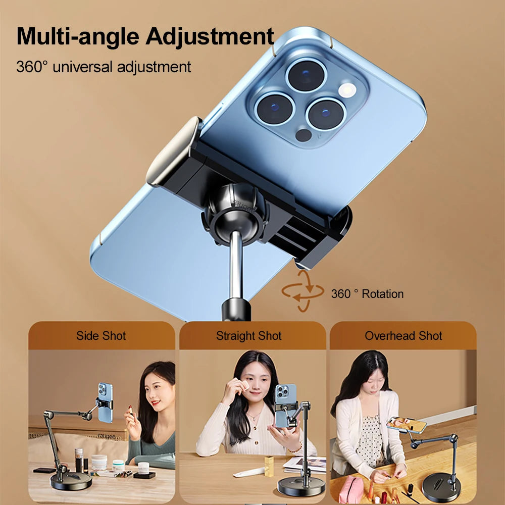 Phone Holder Portable Folding Multi-Angle Adjustable Stand for Cell Phone Height Adjustable Phone Bracket for Live Broadcast
