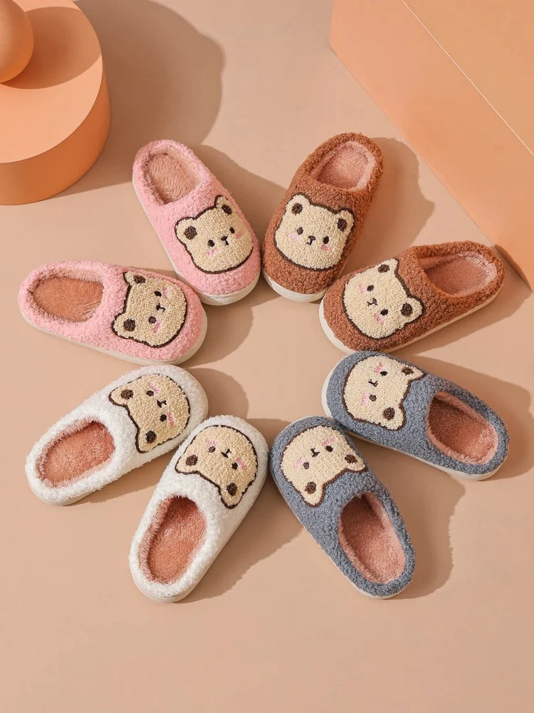 2025 New Winter Slippers for Men and Women Fashionable, Simple and Cute Bear Cotton Slippers, Innate Warm Winter Home Slippers