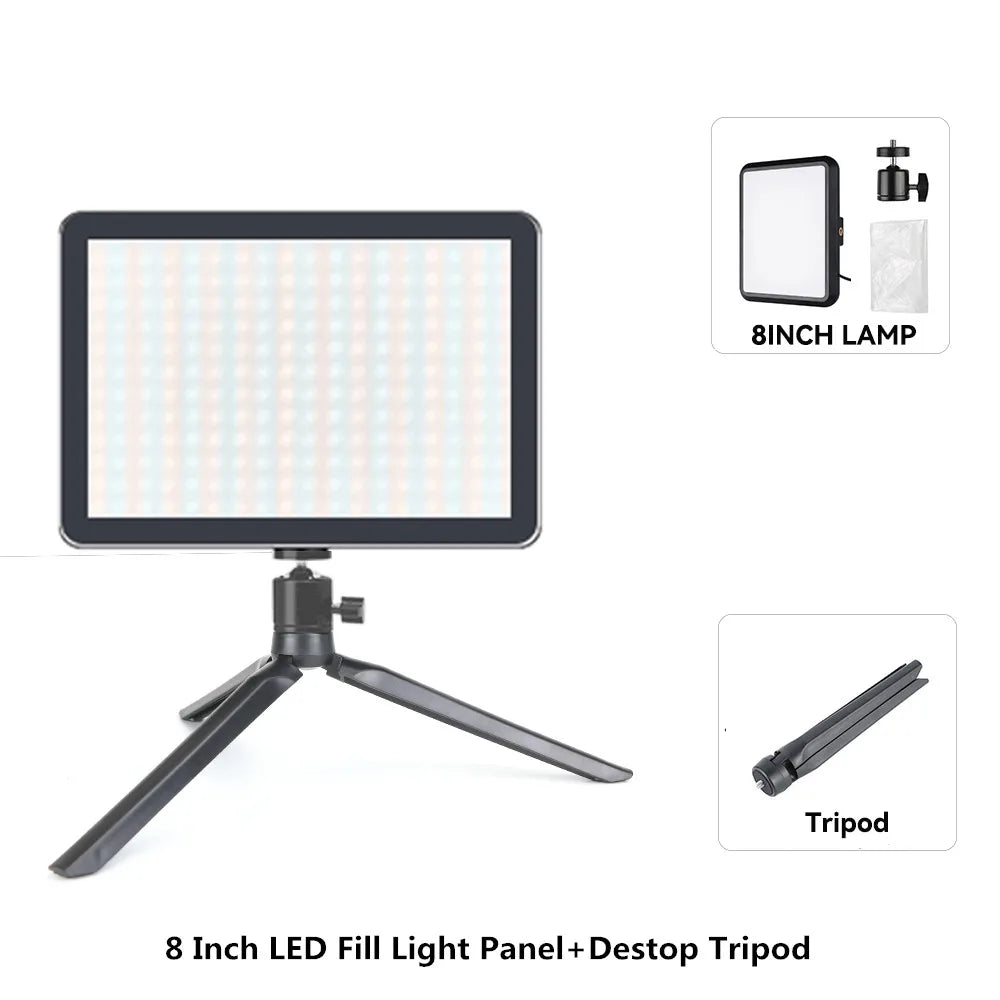 8/12 Inch LED Photography Video Panel Light Photo Studio Lighting Kit For Shoot Live Streaming Youbube With Tripod Stand